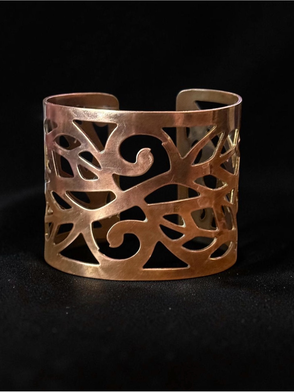 Vintage wide openwork copper cuff bracelet